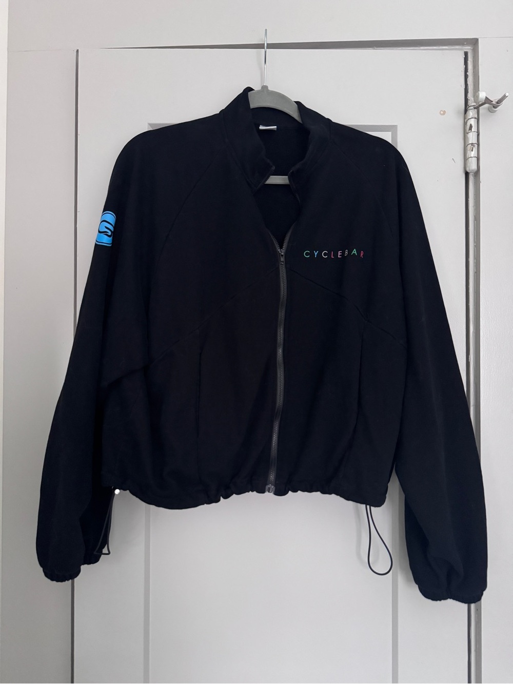 Cyclebar Black Lightweight Zip Bomber Jacket with Blue Accent